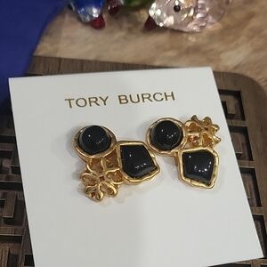 Tory Burch Black and Gold Geometric Earrings